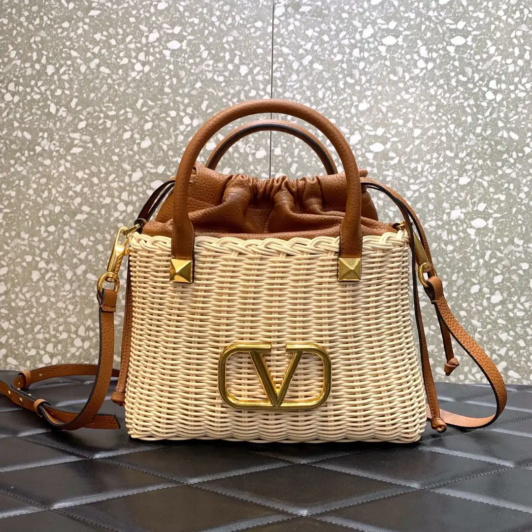 AAA Pruses Bags VALENTINO VLOGO SIGNATURE WICKER BUCKET BAG 0129