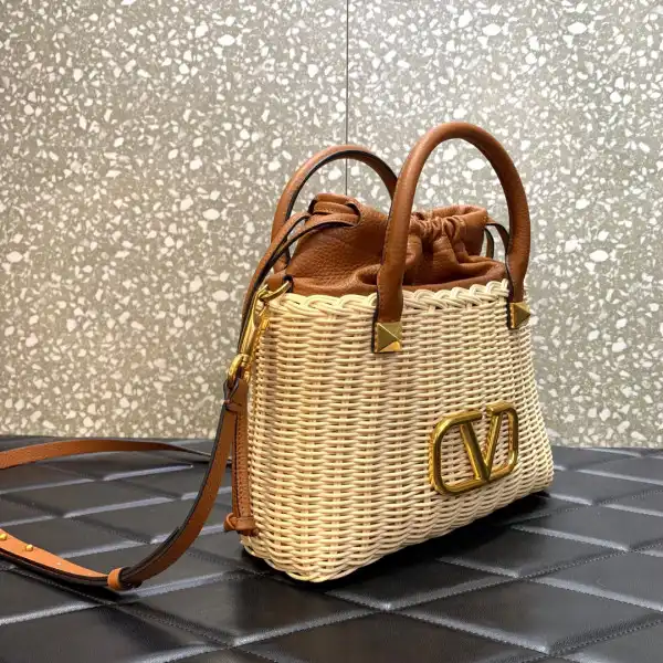 AAA Pruses Bags VALENTINO VLOGO SIGNATURE WICKER BUCKET BAG 0129